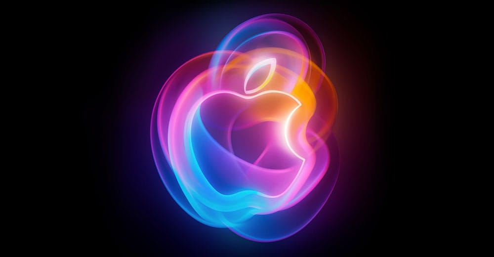 apple intelligence. Manzada de apple con diferentes colores sobre fondo negro
